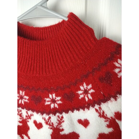 Destination Girls Woman S* Reindeer Red Christmas Sweater Mock Neck Pullover - Picture 3 of 9
